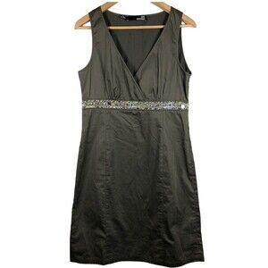 Love Moschino Green Sleeveless Dress Beaded Babydoll Y2K V Neck US 8